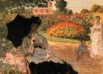  Camille Oil Painting - Camille in the Garden with Jean and His Nanny Claude Monet